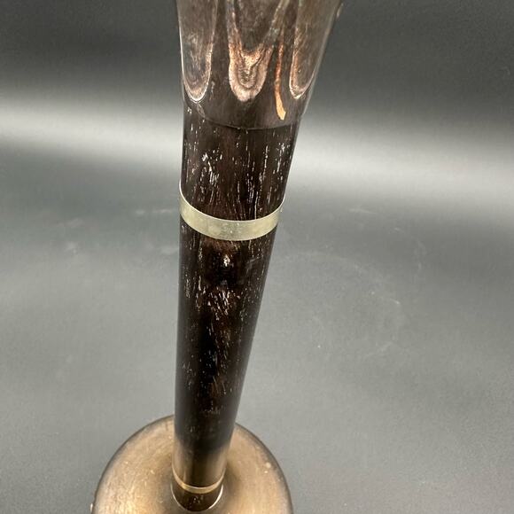 Vtg Tiered Pillar Candlesticks Distressed Black Wood Silverplate Base & Top S/3 - Picture 4 of 9